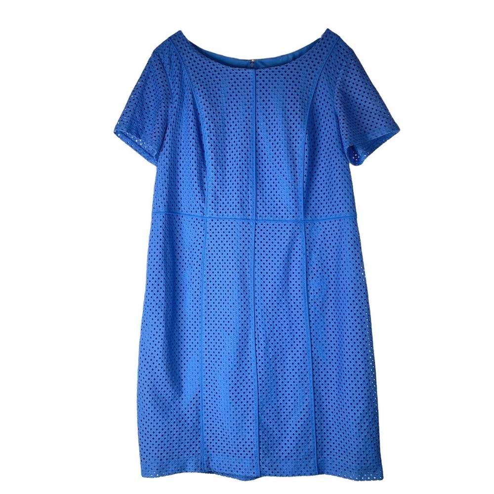 Talbots Womens 16W Sheath Dress Blue Crochet Overlay Short Sleeves